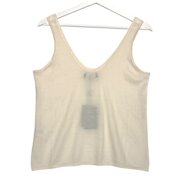 Naadam Fancy Cashmere Knit Tank White V-Neck Sleeveless Top Size Small - Picture 2 of 8